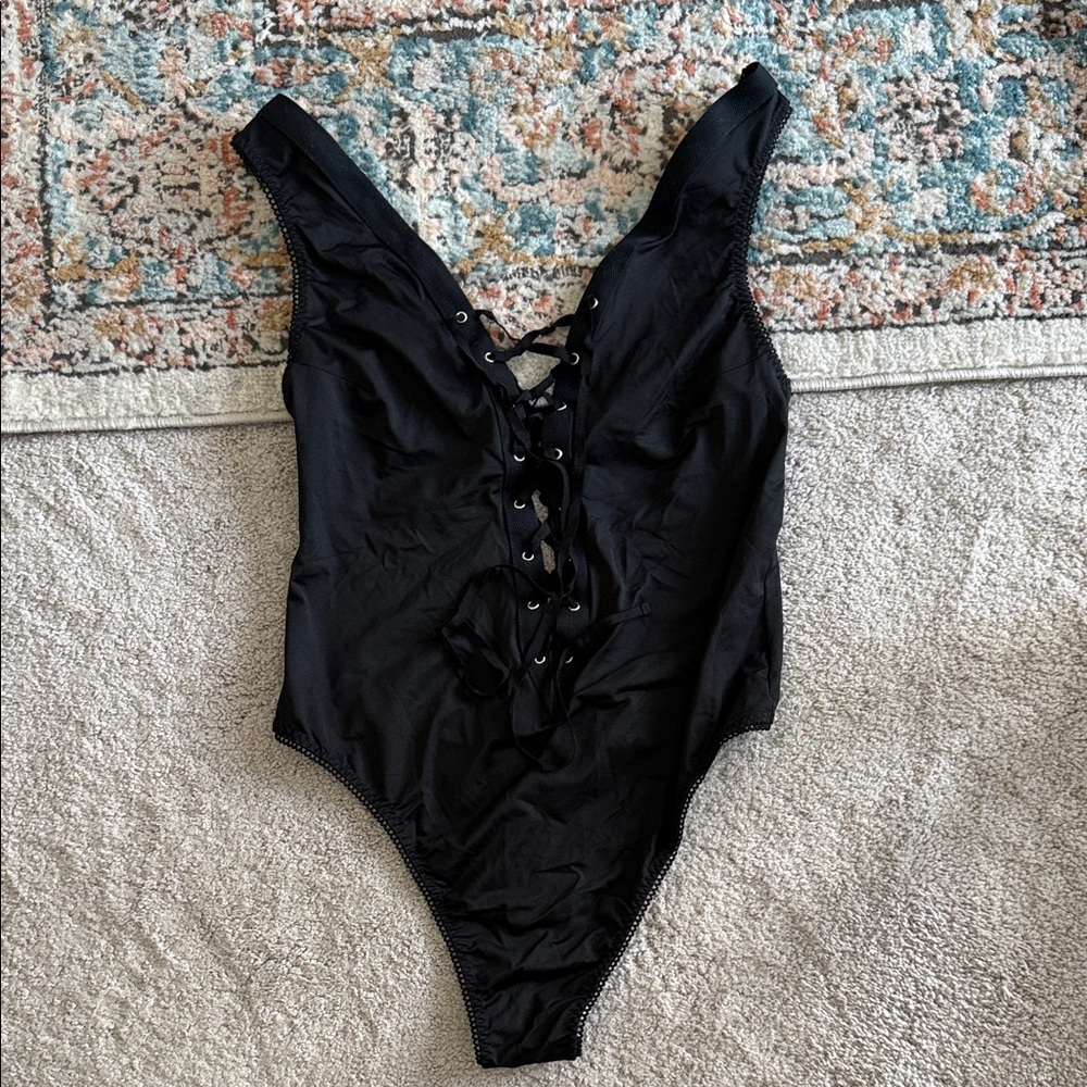 NWOT- Victoria’s Secret Lace Up Black Bodysuit